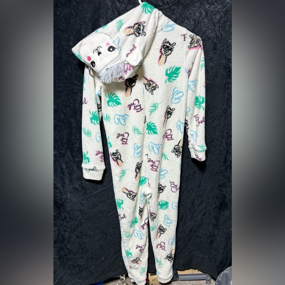 EUC dELis* Girl Kids 10-12 Soft 1pc sleeper Hood PJ Animal warm winter cozy